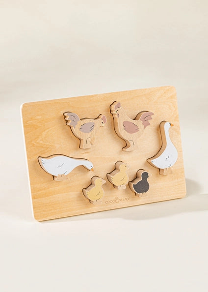 Set of 6 Barnyard Animals on a Wooden Plate