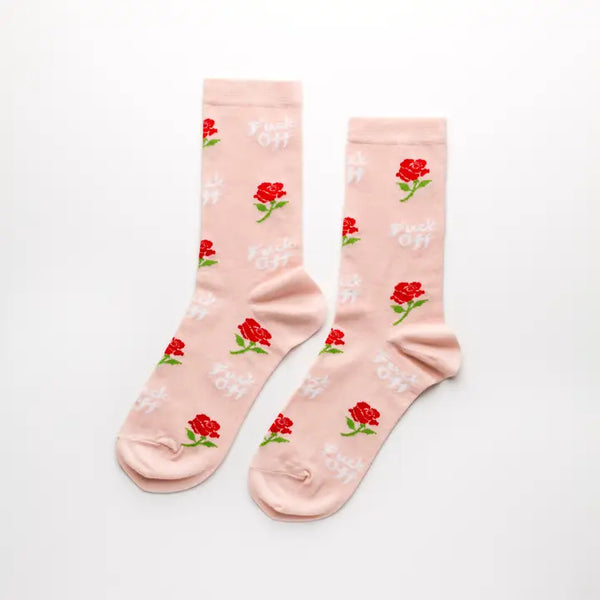 Fuck Off Rose Womens Crew Flower Socks